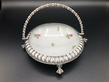 Vintage Silverplate Basket w/Handle & Claw Feet insert Porcelain Sango Bowl Dish Vintage Silverplate Basket w/Handle & Claw Feet insert Porcelain Sango Bowl Dish - Image 1