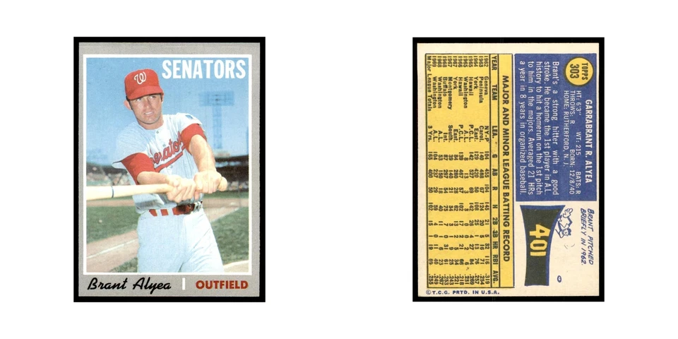 1970 Topps Brant Alyea Washington Senators #303 - Image 3 of 3