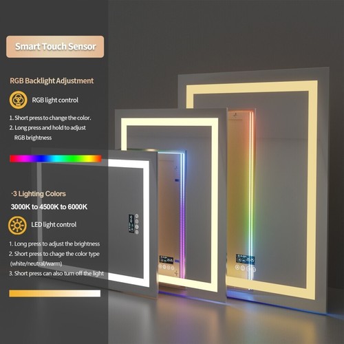 LED Bathroom Mirror with RGB Mood Light Bluetooth Speaker Demister Touch Control - Picture 22 of 67