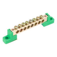 8Position Bridge Design Terminal Bar Brass Wire Screw Grounding Strip Green