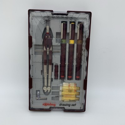 Vintage Rotring Drawing Set For Technical Drawing And Drafting. Compass Included