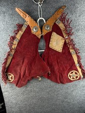 VTG Davy Crockett Leather Chaps Childs Red Embellished Western 50s 60s Cowboy