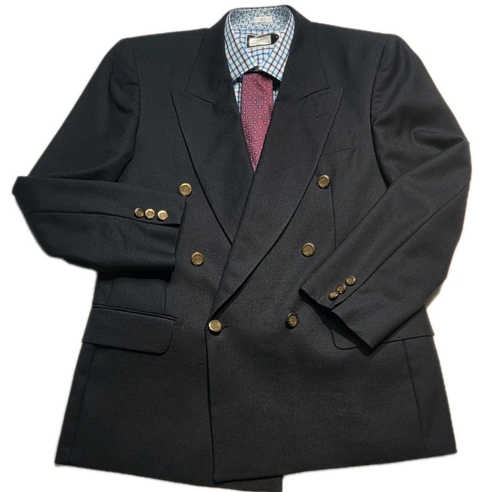 Oscar De La Renta Blazer Sport пальто мужчин 38s шерсти 6 пуговиц пик лацкан Канада винтажный - Изображение 3 из 4