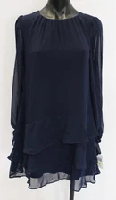 MSK Women's Petite Long Sleeve Tie Waist Chiffon Shift Dress AC2 Navy Medium 