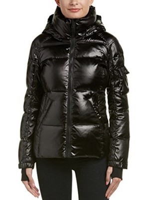 S13 NEW YORK Kylie Gloss Hooded Down Puffer Jacket  S  Black Hooded Thumbholes