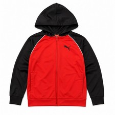 Puma Boys M 10/12 Full Zip Hoodie Red Black Hooded Track Jacket Athletic