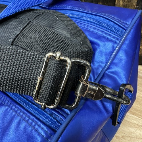 Vintage Ebonite Bowling Bag 2 Ball Blue Padded Strap Pockets Shiny Satin 80s - Picture 9 of 12