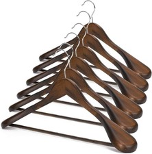 JS HANGER Wooden Suit Hangers, 6 Pack Extra-Wide Shoulder Wood Coat Hangers with