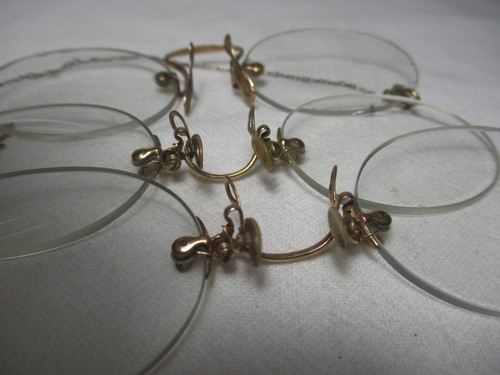 LOT 3 PINCE NEZ FRAMELESS GOLD CLEELAND FITS-U GLASSES with CHAIN CLIPS PINS - Picture 6 of 6