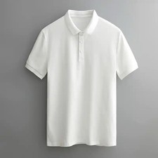 Men's White Short Sleeve Collared Polo Shirt Solid Button Casual