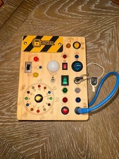 Interactive Wooden Activity Board w/ Buttons and Switches busy board Montessori