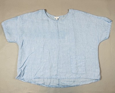 Pure Jill jjill Linen Top 3x Blue Lagenlook Euro Boxy Minimalist Beach Boho