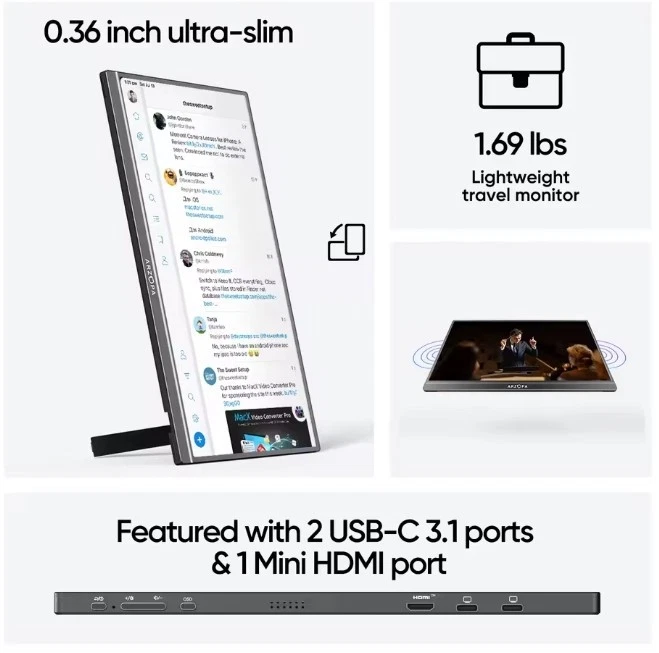 ARZOPA Portable 17.3" FHD Monitor Second Screen IPS 1920*1080 Type-C Display UK - Image 3 of 4