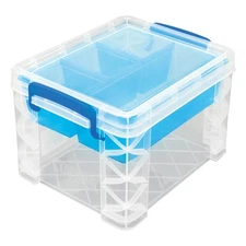 Storage Studios Super Stacker Divided Storage Box-6.38"X7.25"X10.88 Clear/Blue H