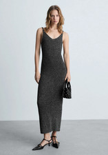 NWT MANGO MNG $80 BLACK LUREX KNITTED DRESS SZ M MEDIUM