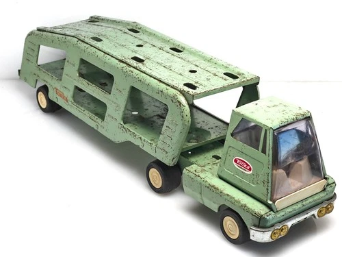 Vintage TONKA 1970s Press Steel 18in Green Auto Car Hauler Truck