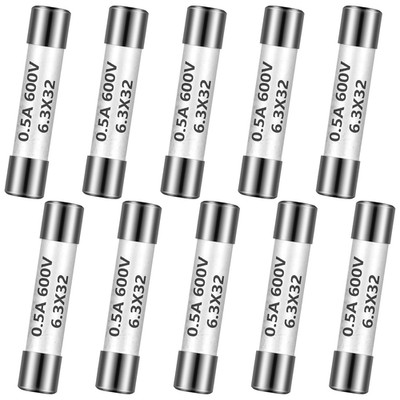 10 Pcs 0.5A 600V DMM Fast Blow Action 500Ma Multimeter Fuses Brass Made Ceramic