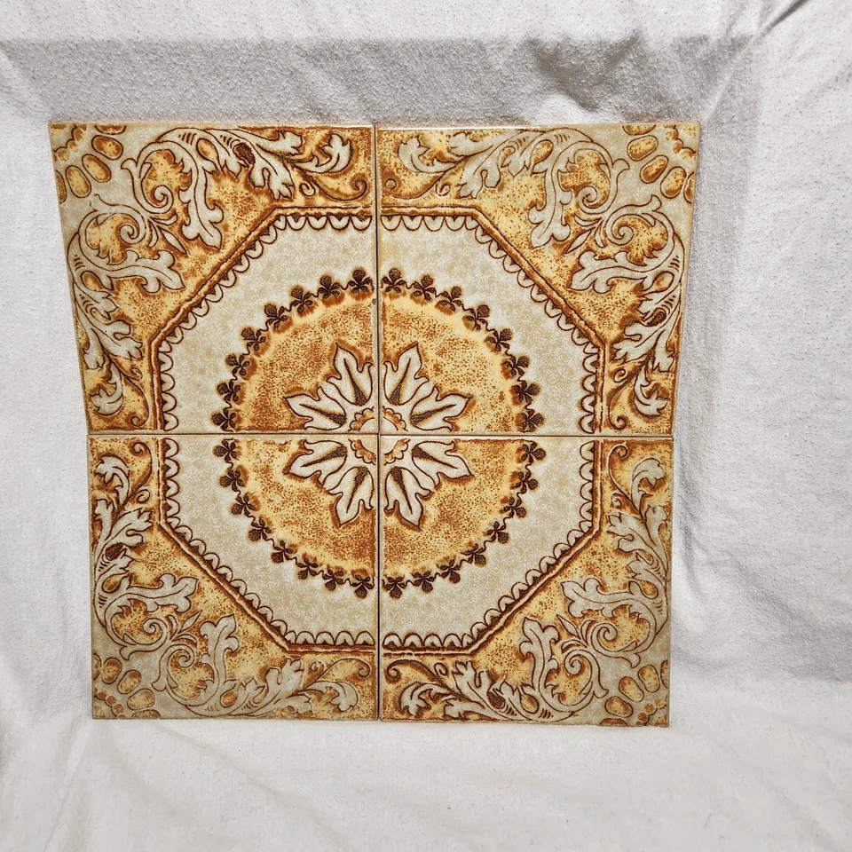 Vintage Italian Ceramic Tiles Set of 4 Baroque Medallion Made in Italy 7 7/8" - Image 2 of 4