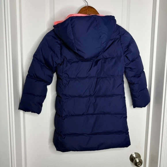 Crewcuts by J. Crew Puffer Coat Navy Coral Hooded Down Fill Kids Size 6 7 - Image 4 of 4