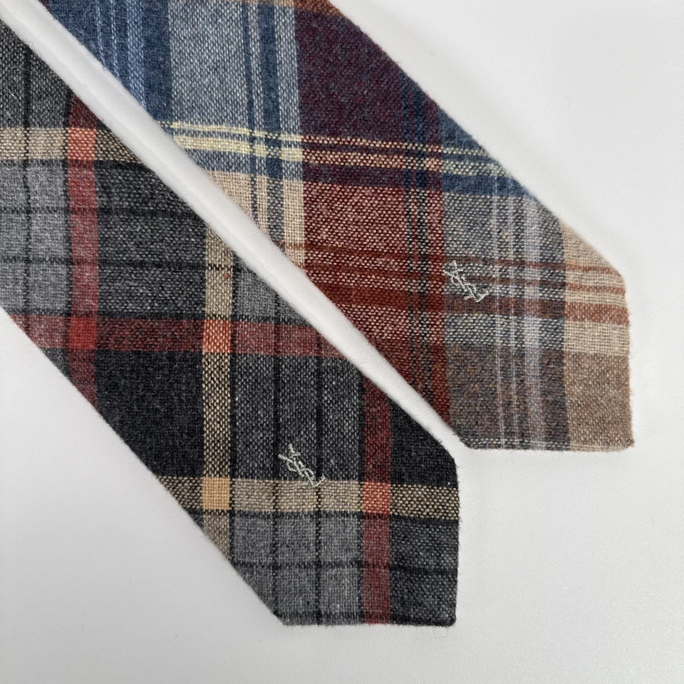 Lot of 2 Vtg Yves Saint Laurent Heather Mist Plaid Wool Blend Ties Men 56” L 3” - Image 2 of 4