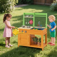 Mud Kitchen for Kids w/Realistic Stoves Faucet Sink Oven Cookware Accessories