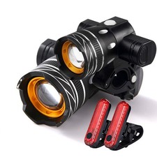 2Sets USB Rechargeable LED Bicycle Headlight Bike Front Rear Lamp Cycling LighBn