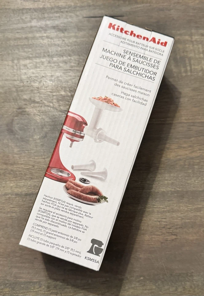 Kit de relleno de salchichas KitchenAid 2 tamaños de tubo 3/8" y 5/8" accesorio mezclador de pie nuevo Foto 3 de 4