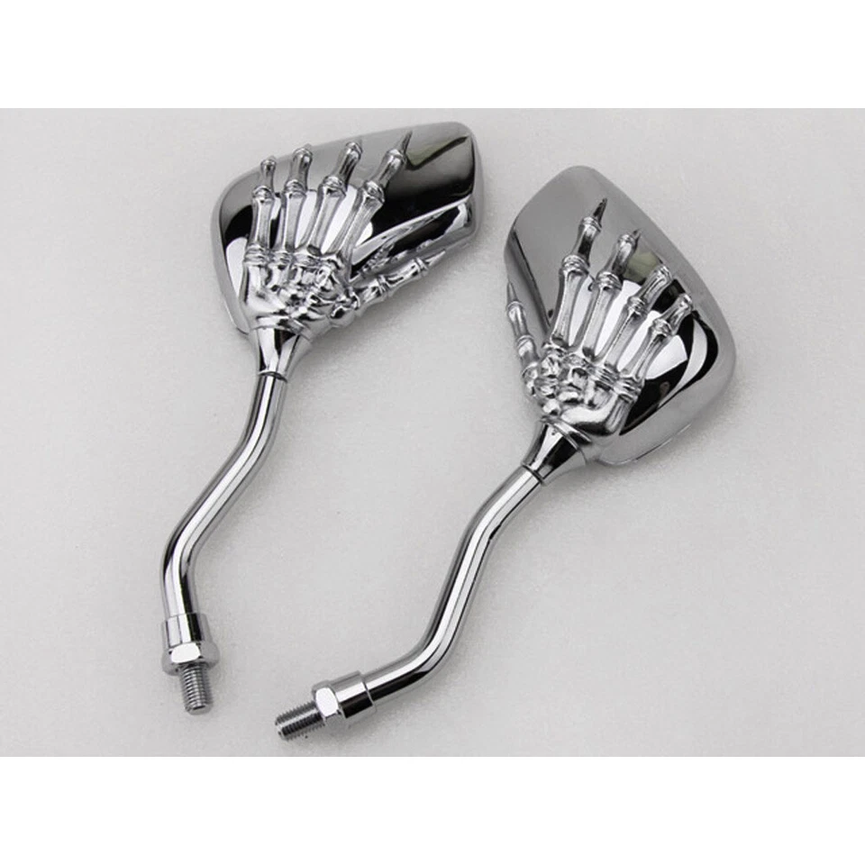 2x Chrome Motorcycle Skull Skeleton Hand Rearview Side Mirrors For Harley Honda - Image 3 of 4