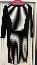 River Island Dress Size 12 Monochrome Stripe Midi Dress wiggle pencil belt