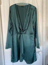 Pretty Little Thing Emerald Green Long Sleeve Wrap Dress Size XL
