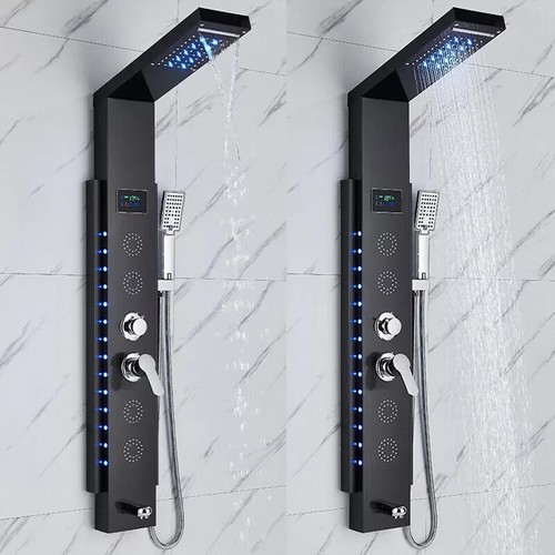 Pannello Doccia LED Acciaio Inox Rubinetto Doccia con Massaggio Nichel Silver/Nero Opaco - Foto 83 di 162