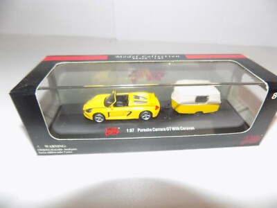 Malibu International Porsche Carrera GT w/Caravan YELLOW 1:87 HO Scale + Case