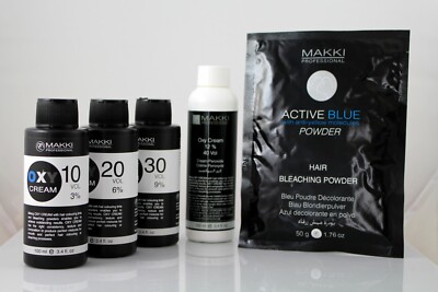 MAKKI HAARBLEICHSET ACTIVE BLUE BLEACH PULVER + AUTOGENCREME WASSERSTOFFPEROXID