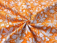 Indian Hand Block Yellow Floral Cotton Fabric Natural Dress Sewing Crafts 5 Yard