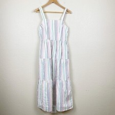 J. Crew Women's Rainbow Striped Tiered Ruffle Maxi Sun Dress Size 4