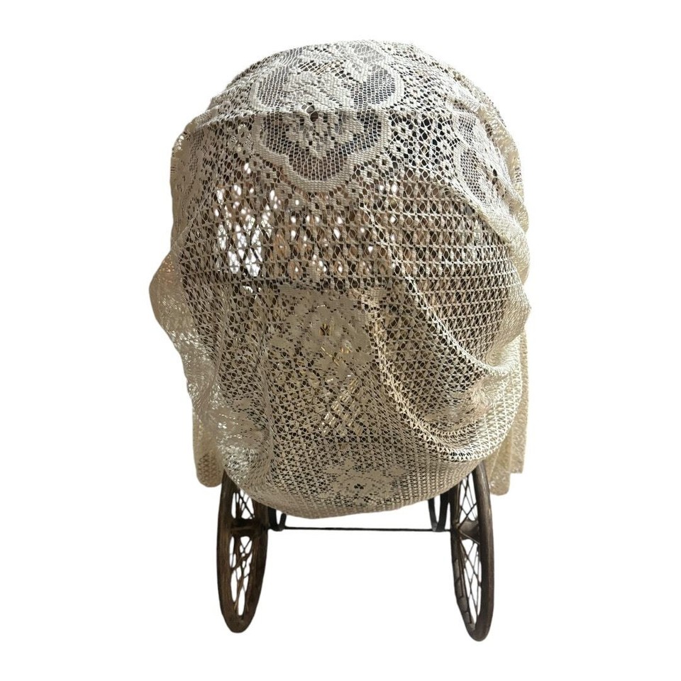 Antique Wicker & Lace Doll Carriage 31" eBay