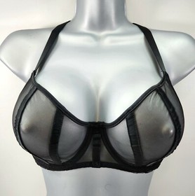 IMPLICITE - TALISMAN Sz 32E Black Sheer Tulle Satin Stripe Demi Bra EUC France