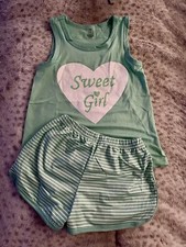 Girls Green 2 piece Sleep Set Pajamas Tank Shorts SWEET GIRL NEW SIZE 6