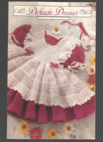 Delicate Dresses Knit Crochet Patterns Ruffles Pinafore Vintage L70 - Picture 1 of 4