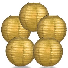  5-PACK 8" Gold Round Paper Lantern, Even Ribbing, Hanging Decoration