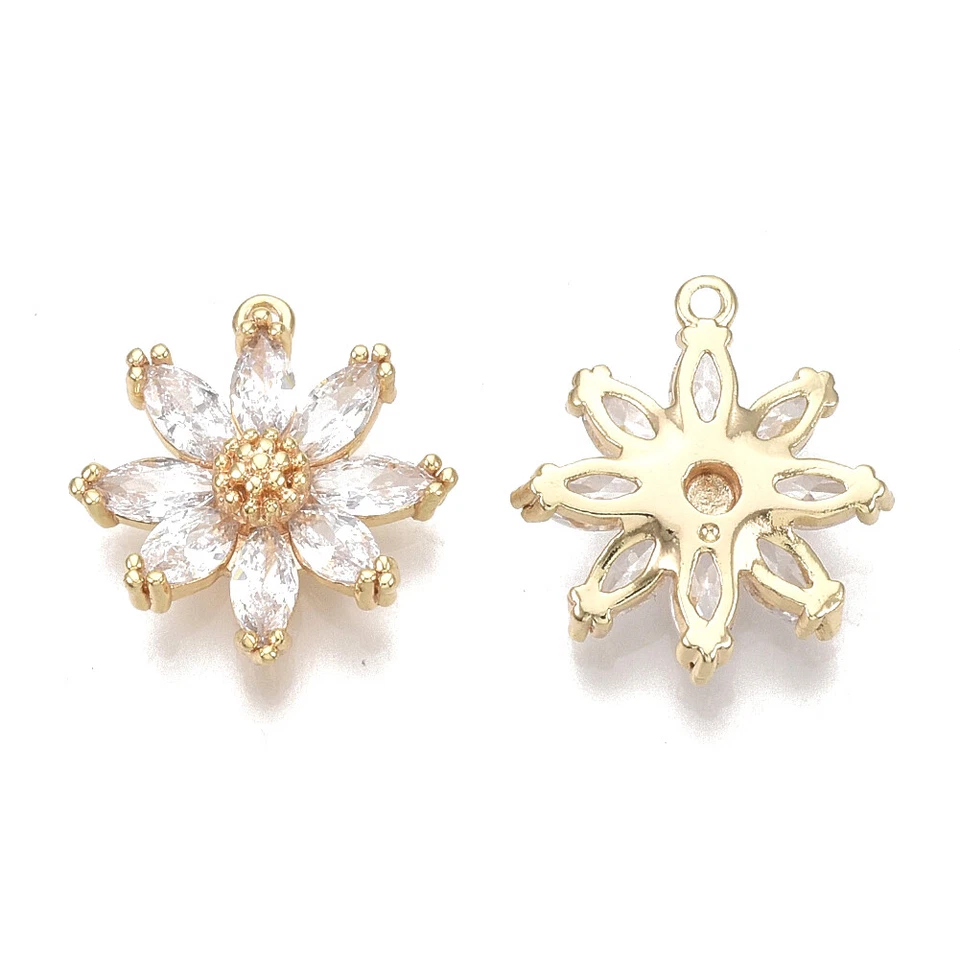 Colgantes de flores de circonita cúbica micro pavé de latón 6 dijes sin níquel 15x14 mm Foto 2 de 2