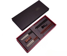 2 Pairs Chinese S999 Fine Silver Chopsticks Ebony Wood Rosewood Gfit