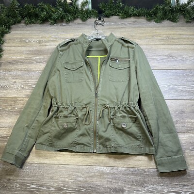 Express Jacket Size Small Crop Green Military Drawstring, Zipper