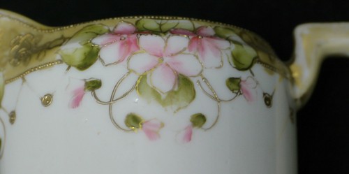 OLD NORITAKE NIPPON HAND PAINTED PORCELAIN FOOTED CREAMER, FLOWER & GOLD DECOR - Picture 2 of 6