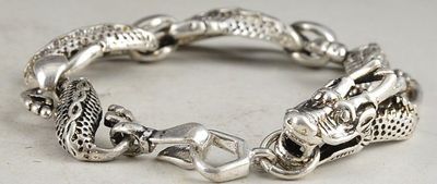 Dragon Head Tibet Silver Chinese Old Handwork Exorcism Bracelet