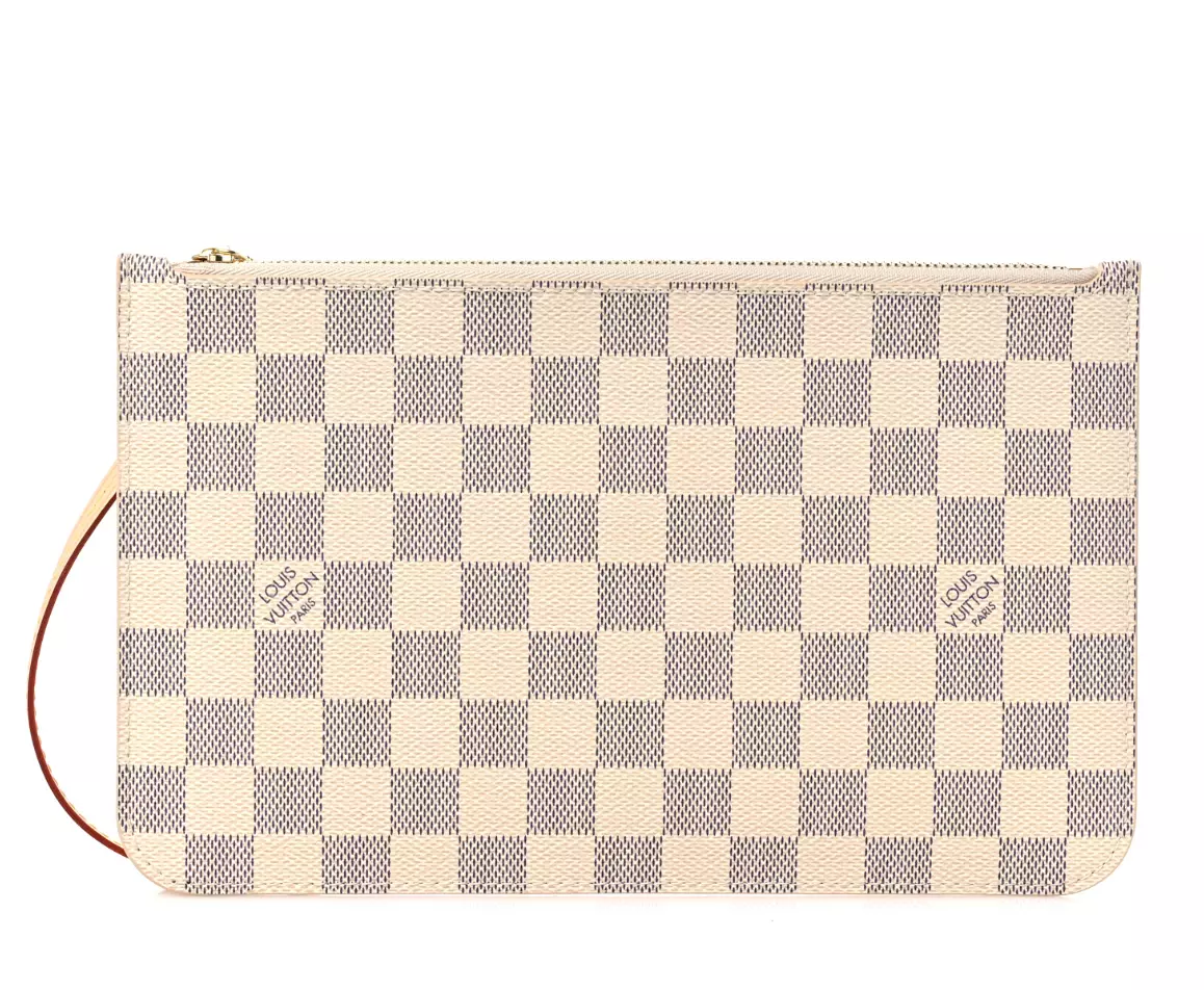 Louis Vuitton Damier Azur Beige Neverfull mm Pochette Clutch