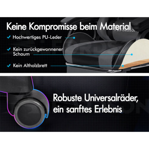 ALFORDSON Gaming Stuhl mit 2-Punkt Massage Bürostuhl mit Fußstütze Grau & Schwar - Bild 6 von 12