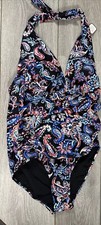 Black Bathing Suit With Flowers And Paisley Print 16/18 One Pc