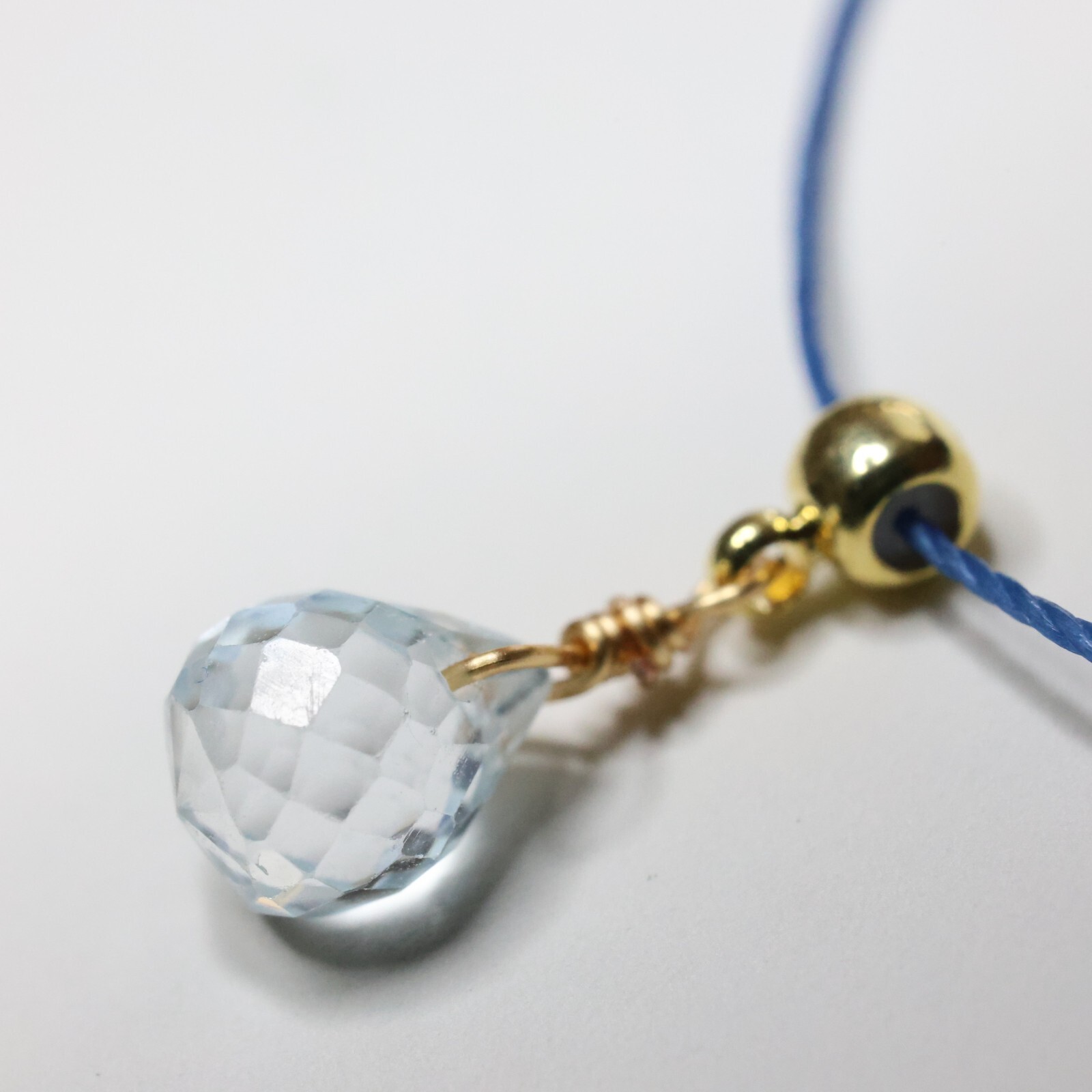 Bracelet gold filled fil ciré pierre précieuse fine topaze bleue 2064 pour femme
