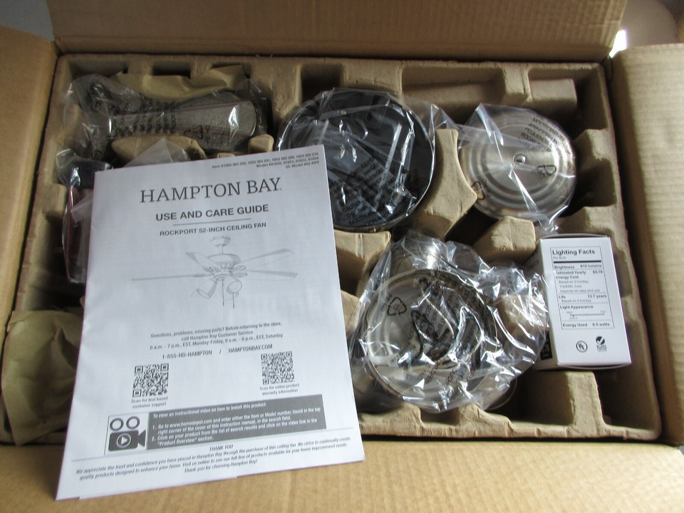 Hampton Bay Rockport 52 in. Indoor LED Brushed Nickel Ceiling Fan with